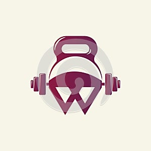 Letter W logo design with dumbbell icon. new best health and physical fitness company vector logo design