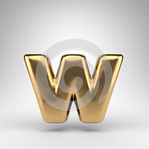 Letter W lowercase on white background. Golden 3D letter with gloss metal texture.