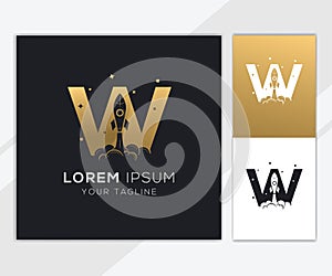Letter W with luxury abstract rocket logo template photo
