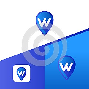 Letter W With Map Pointer icon or logo design template elements