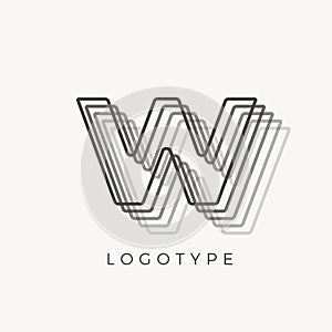 Letter W of outline stripes, blend effect letter for monogram and logo template, contour line type