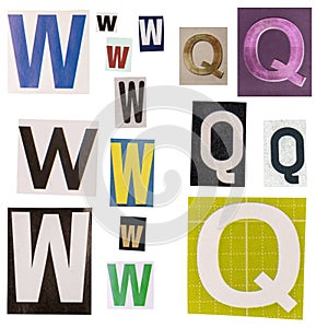 Letter W and Q cut out from newspapers