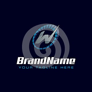 Letter W spedometer logo. Tachometer speed logo