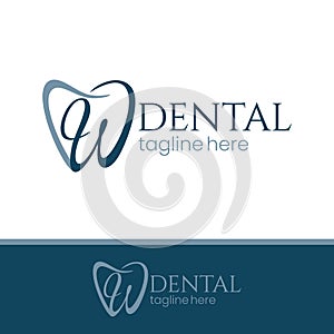 Letter W Tooth Dental Logo Design