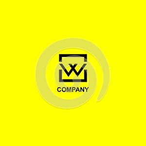 Letter W or VV or VW Logo Design Template, Black Box in Yellow Background