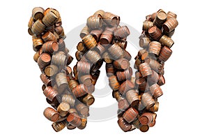 Letter W from wooden barrels, 3D rendering