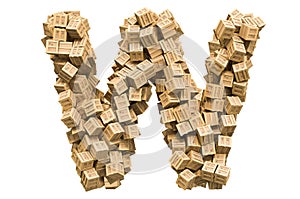 Letter W from wooden boxes. 3D rendering