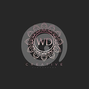 Letter WD Elegant initial logo Lotus vector