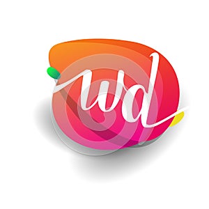 Letter WD logo with colorful splash background, letter combination logo design for creative industry, web, business and company