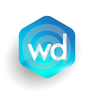 Letter WD logo in hexagon shape and colorful background, letter combination logo design for business and company identity