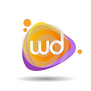 Letter WD logo in triangle splash and colorful background, letter combination logo design for creative industry, web, business and