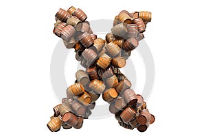 Letter X from wooden barrels, 3D rendering