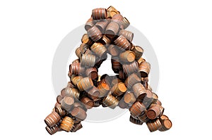 Letter A from wooden barrels, 3D rendering