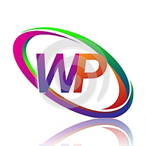 letter WP logotype design for company name colorful swoosh. vector logo for business and company identity photo