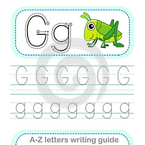 Letter Writing Guide. Worksheet Tracing letters G. Uppercase and lowercase letter English alphabet