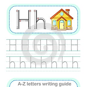 Letter Writing Guide. Worksheet Tracing letters H. Uppercase and lowercase letter English alphabet photo