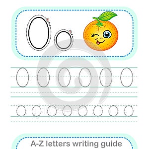 Letter Writing Guide. Worksheet Tracing letters O. Uppercase and lowercase letter English alphabet photo