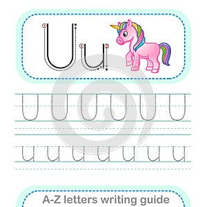 Letter Writing Guide. Worksheet Tracing letters U. Uppercase and lowercase letter English alphabet