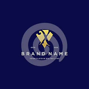 Letter X diamond gold logo design