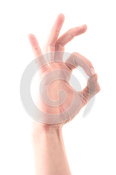 Letter 'O' in sign language, on a white background photo