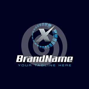 Letter X spedometer logo. Tachometer speed logo