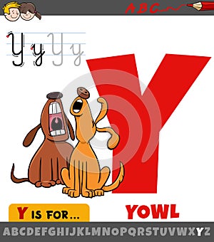 letter Y from alphabet with cartoon illustration of yowl phrase