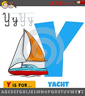 Letter Y from alphabet with cartoon yacht