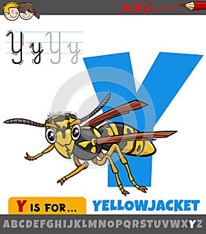 Letter Y from alphabet with cartoon yellowjacket insect