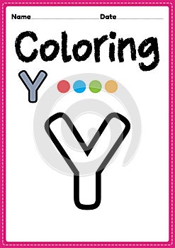 Letter y alphabet coloring page for preschool, kindergarten & Montessori kids to learn and practice writing, drawing and coloring