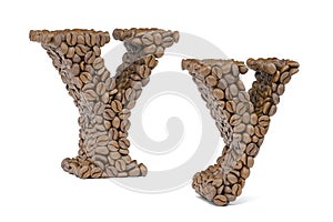 Letter Y from coffee bean isoilated on white. Coffee alphabet font