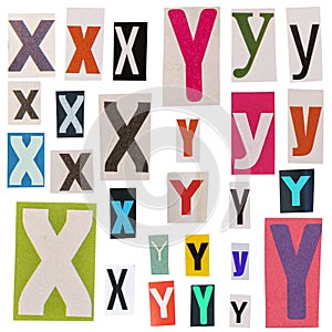 Letter X and Y cut out from newspapers