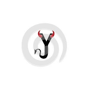 Letter Y with devil`s horns and tail icon logo design vector