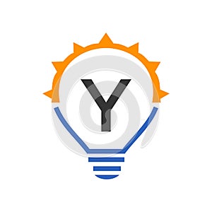 Letter Y Electric Logo, Letter Y With Light Bulb Vector Template. Eco Energy Power Electricity, Think Idea, Inspiration, Energy