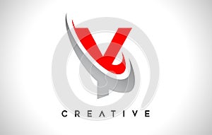 Letter Y Logo. Y Letter Design Vector with Red Gray Swash Vector