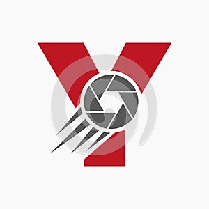 Letter Y Photography Logo Camera Lens Concept. Photography Camera Symbol Vector Template