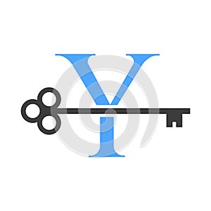 Letter Y Real Estate Logo Concept With Home Lock Key Vector Template. Luxury Home Logo Key Sign