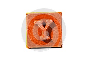 Letter Y. Rubber stamp with wooden handle. Entire alphabet available