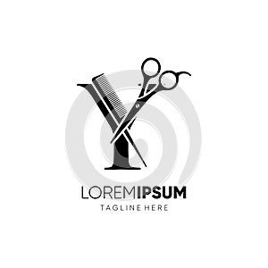 Letter Y Scissors and Hair Comb Stylist Logo Design Vector Icon Graphic