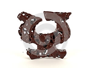 Letter Y shaped liquid viscous chocolate