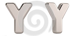 Letter y from steel solid alphabet isolated on white background. 3D illustration