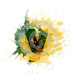 letter Y typography design, dark green and yellow ink splash grunge watercolor splatter, isolated on white, grungy backgro photo