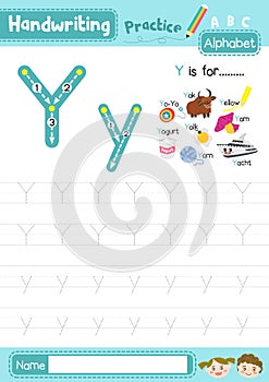 Letter Y uppercase and lowercase tracing practice worksheet A4