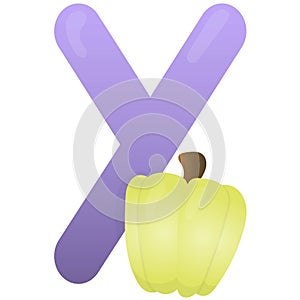 Letter Y and yellow bell pepper on a white background, training card. English vocabulary and alphabet, vector for children