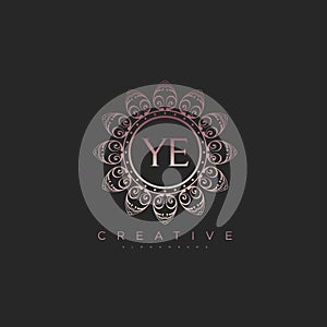 Letter YE Elegant initial logo Lotus vector