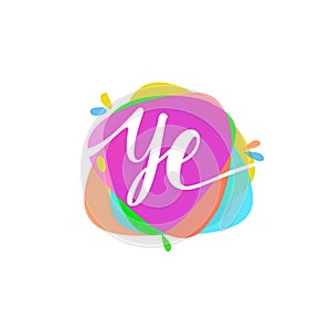 Letter YE logo with colorful splash background, letter combination logo design for creative industry, web, business and company