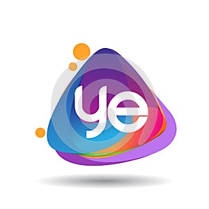Letter YE logo with colorful splash background, letter combination logo design for creative industry, web, business and company