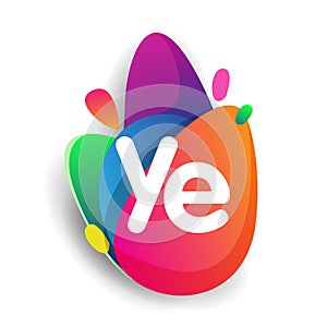 Letter YE logo with colorful splash background, letter combination logo design for creative industry, web, business and company