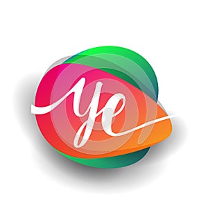 Letter YE logo with colorful splash background, letter combination logo design for creative industry, web, business and company