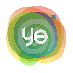 Letter YE logo with colorful splash background, letter combination logo design for creative industry, web, business and company