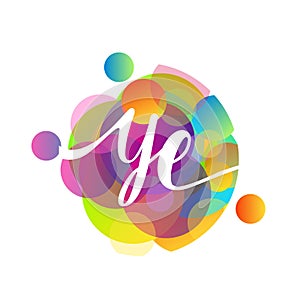 Letter YE logo with colorful splash background, letter combination logo design for creative industry, web, business and company